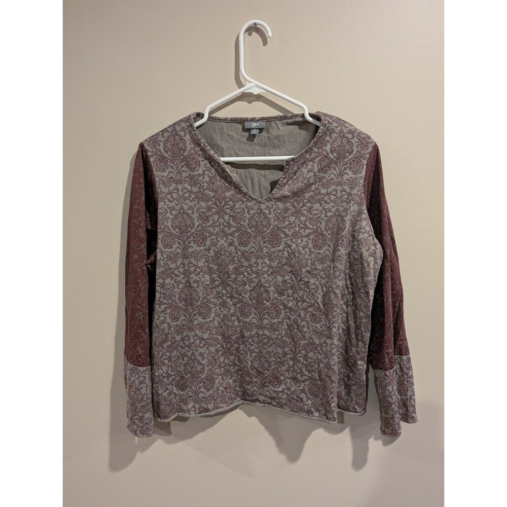 J. Jill XL Pima Cotton Top Long Sleeve Burgundy Floral Scroll Print Soft Casual